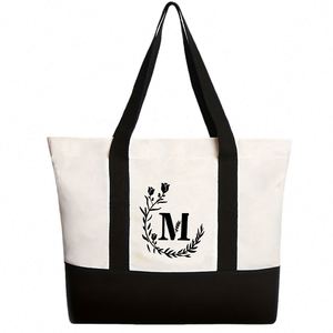 Bolsa de Playa de Lona Personalizada con Monograma para Mujer, Regalo con Iniciales Personalizadas para Salidas de Verano y Viajes - Product Image 4