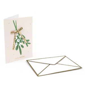 Luxe et belle arc en cuir doré Champa parasitisme fait à la main carte de voeux de Noël festive avec enveloppes