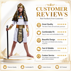 Costume de pharaon égyptien pour enfants, déguisement de luxe blanc et or pour le carnaval d'Halloween - Product Image 5
