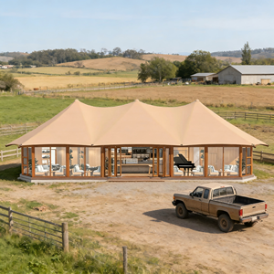 Tenda Glamping di Lusso 3 Camere 1 Soggiorno Cucina Interna Bagno Impermeabile 4 Stagioni per Safari Resort Campeggio - Product Image 3