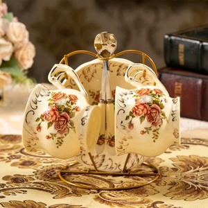 Ensemble de tasses à café en céramique BAMBUS, design floral, style rétro européen, luxe léger, pratique pour la maison, le bureau, le restaurant, le café - Product Image 3