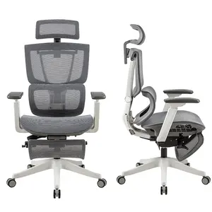 Chaise de bureau pivotante de luxe et confortable gris, dossier haut ergonomique en maille avec Support lombaire