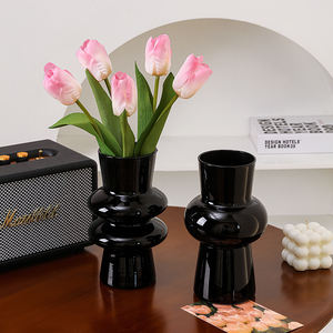 Vente en gros, nouveauté européenne, petit vase rond à fleurs en verre noir soufflé pour la décoration intérieure - Product Image 3