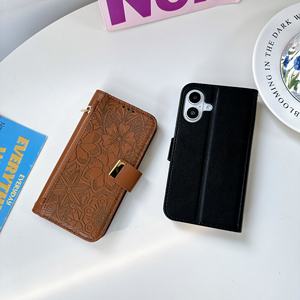 Étui portefeuille pliable en cuir PU avec motif floral et feuilles, avec cordon court, pour iPhone 17 16 15 14 13 Pro Max - Product Image 4