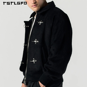 <span class=keywords><strong>Veste</strong></span> d'homme élégante personnalisée, style vintage d'hiver, <span class=keywords><strong>noire</strong></span>, coupe universitaire décontractée, avec fermoir métallique et mélange de <span class=keywords><strong>laine</strong></span> - Product Image 3