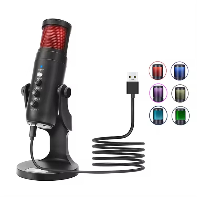 2024 Hot Sale Professional RGB Gaming Podcast Mic USB Studio Condenser Wired Microphone for Streaming Vocal Recording Teaching