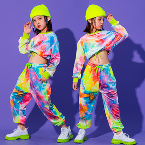 Ropa Hip Hop, Sudadera Multicolor, Pantalones Casuales para Niñas, Ropa de Baile de Jazz y Salón, Sudadera con Capucha Tie Dye para Niños - Product Image 5