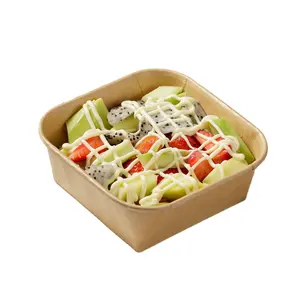 SM7-SL500 Eco Friendly Food Grade Brown Paper Package Takeaway Kraft Bakery/Salad/Food//Fruit/Sushi Box Tray With Single PE