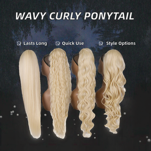 Hermosa Cola de Caballo con Ondas de Agua, Extensiones de Cabello Suave para Mujer, de Fibra de Alta Temperatura, con Clips Esponjosos - Product Image 2
