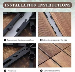 Dalles de terrasse extérieures en bois massif carbonisé, dalles de terrasse emboîtables, dalles de terrasse en bois dur - Product Image 4