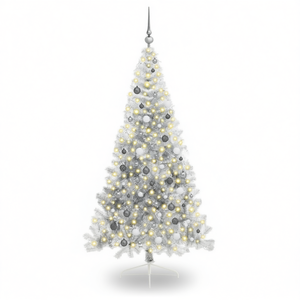 Sapin de Noël artificiel pré-éclairé argenté de 82,7 pouces avec lumières LED blanc chaud, décoration intérieure, base autoportante - Product Image 1