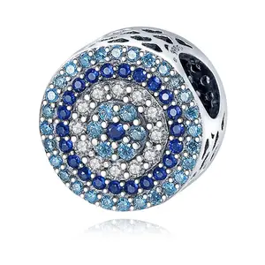 Wholesale Fashion New 925 Sterling Silver Blue Eye Lucky Blue Cubic Zircon Beads Charms fit Necklace Bracelets DIY Jewelry
