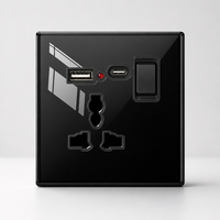KESHIQI Soket Dinding USB Kaca Temper Tanpa Bingkai Hitam Permukaan Oleophobic Soket Universal untuk Dekorasi Rumah