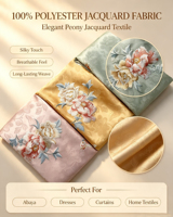 Tissu Jacquard de Luxe 100% Polyester à Motifs Floraux de Pivoine, Textile Soyeux et Lisse pour Abayas, Robes, Rideaux, Literie