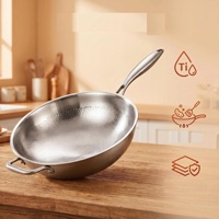 Wok en titane, acier inoxydable martelé motif écaille de poisson, poêle à frire antiadhésive non revêtue 3 couches, pour cuisson domestique, vente en gros