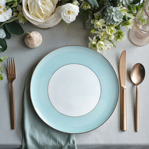 Ensemble décoratif de <span class=keywords><strong>table</strong></span> de dîner en porcelaine osseuse contemporaine assiettes de service en céramique verte motif végétal écologique pour les mariages - Product Image 1