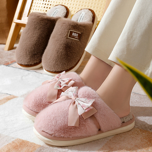 Algodón de primavera nuevo al por mayor para pantuflas de invierno con lazo de encaje, ligeras, suaves, para uso doméstico, con logo bordado, antideslizantes, envío rápido - Product Image 5