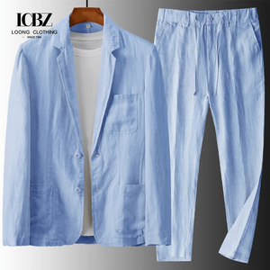 Veste <span class=keywords><strong>Homme</strong></span> Confortable Respirante Bleue en Coton et <span class=keywords><strong>Lin</strong></span>, Coupe Slim, Couleur Unie, Décontractée et Habillée, Légère, pour Printemps et Été - Product Image 3
