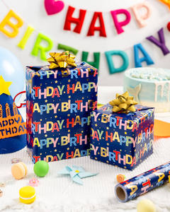 Happy Birthday <b>Pattern</b> Gift Wrapping <b>Paper</b> Roll Dark Blue Star <b>Pattern</b> Gold Foil Wrapping <b>Paper</b> for Gift Packaging Boy Girl - Product Image 1