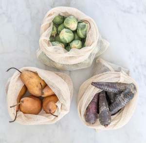 Sacs en coton biologique réutilisables biodégradables, sacs en coton pour légumes, sacs de courses en maille de coton, sacs pour produits avec patch imprimé - Product Image 6