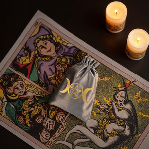 天鹅绒塔罗牌袋灰色三相每月扑克牌礼品袋拉绳月球包小饰品收纳器 - Product Image 5