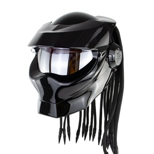 Casco de <span class=keywords><strong>moto</strong></span> de fibra de vidrio Predator brillante cara completa <span class=keywords><strong>Iron</strong></span> Warrior <span class=keywords><strong>Man</strong></span> casco de <span class=keywords><strong>moto</strong></span> abatible con estilo único con foco LED - Product Image 1