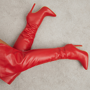 Botas Largas De Mujer Sepatu Sexy Lady Winter Fall Stiletto Heel Red Over the Knee Thigh High <b>Boots</b> for Women - Product Image 1