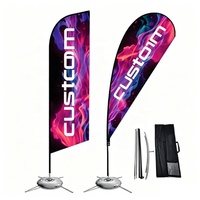 Drapeau de plage personnalisé en plumes, bannière publicitaire extérieure avec mât en aluminium - Polyester imperméable et résistant aux UV pour les salons professionnels et événements