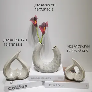 Vaso de cerâmica oco para flores artificiais, peça central moderna para mesa de escritório doméstico
