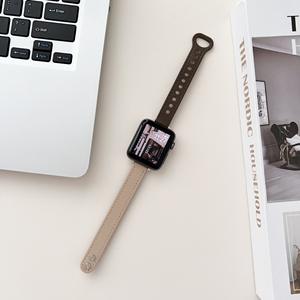 Correa Delgada de Cuero Genuino para <span class=keywords><strong>Apple</strong></span> <span class=keywords><strong>Watch</strong></span> SE 10 9 Ultra 8-2, Diseño Delgado para Mujer, Doble Remache de Dos Tonos, 8 Colores - Product Image 1