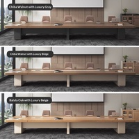 HYZ-246X Table de conférence longue en bambou moderne, plus de 4 mètres de long, capacité de 10 personnes, personnalisable avec boîte à câbles