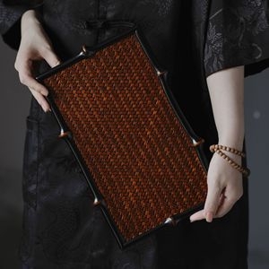 Chinese-style bamboo <b>tea</b> <b>tray</b>, bamboo woven teapot stand, portable <b>tea</b> <b>tray</b> - Product Image 1