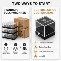 Cube de présentation pour charms à ongles en acrylique transparent avec couvercle à charnière, boîte empilable anti-poussière avec base noire en plusieurs tailles