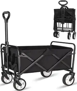 Heavy Duty Portable Collapsible Beach Cart With Big Wheels For Sand Camping Trolley Large Capacity Folding Wagon Cart