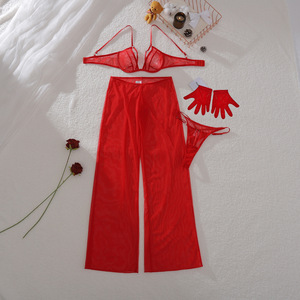 Nieuwe aanwinst: doorschijnende mesh lange jurk lingerie set, sexy exotische dunne ondergoedset met handschoenen - Product Image 6