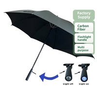 YS-7076 Nouveau style de parapluie haut de gamme pour hommes, cadre en fibre de carbone, super léger et résistant, logo personnalisé, parapluie de golf, poignée LED