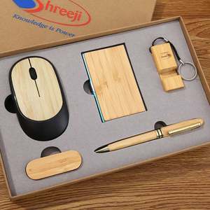 Bamboo Business Card Holder Keychain Refined Wood Grain Design Corporate Event Souvenir for Holiday Mouse <b>Gift</b> <b>Box</b> Promotion - Product Image 1