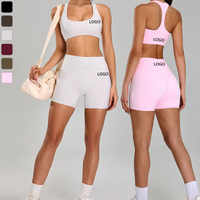 Tout nouvel ensemble de shorts d'usine personnalisé soutien-gorge dos nu de Yoga à soutien élevé respirant taille haute shorts de gymnastique 2 pièces ensemble
