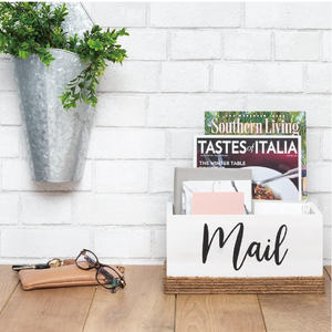 Organisateur de courrier en bois enveloppé de jute, style bohème chic, bac rectangulaire rustique pour comptoir avec finition laquée pour bureau ou bureau à domicile - Product Image 4