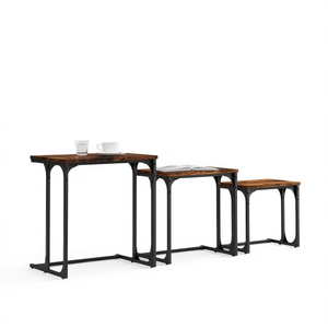 <b>Nesting</b> Coffee <b>Table</b> Set Brown Engineered Wood Metal Frame Industrial Modern Living Room Furniture - Product Image 1
