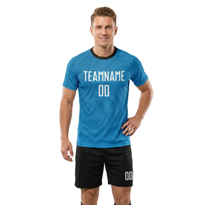 Conjunto de Camiseta de Fútbol Sublimada Personalizada, Azul y Negro, Manga Corta, Unisex, Absorbe la Humedad, 100% Poliéster, Nombre del Equipo Impreso - Product Image 1