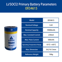 Batería de Cloruro de Litio-Tionilo LISUN ER34615 de 3.6V 19000mAh 19Ah Tamaño D para Medidores Inteligentes, Electrónica de Consumo y Electrodomésticos