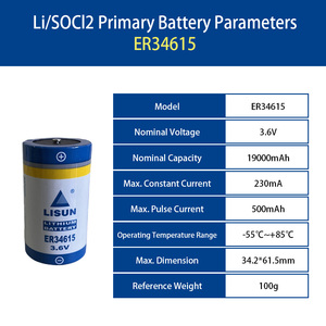 LISUN ER34615 3.6V 19000mAh 19Ah D 사이즈 리튬 티오닐 클로라이드 배터리 (스마트 미터, 가전제품용) - Product Image 2