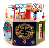 Cube d'activités en bois multi-fonctions 6 faces Montessori éducatif Mini Abacuse Maze Beads Kids pour enfants