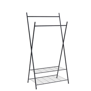 Appendiabiti classico nero più venduto due binari Percheros de Metal Para Ropa appendiabiti con porta oggetti e scaffali - Product Image 2