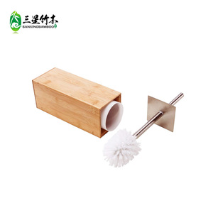 Factory direct sales of bamboo toilet brush <b>sets</b>, round and <b>square</b> toilet brushes with bases, practical toilet brush holders. - Product Image 3