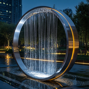 Jardín De La Ciudad decorar arte Metal <span class=keywords><strong>Led</strong></span> luz círculo agua <span class=keywords><strong>cascada</strong></span> fuente con <span class=keywords><strong>exterior</strong></span> de acero inoxidable <span class=keywords><strong>cascada</strong></span> fuente de agua - Product Image 1