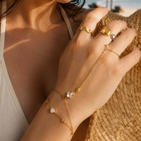 Yuhui Bracelet en acier inoxydable transfrontalier, style luxe léger et haut de gamme, avec zircon incrusté, chaîne de poignet et bague tout-en-un