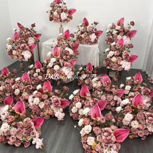 Fleurs de table uniques en soie <span class=keywords><strong>rose</strong></span> poussiéreux, centre de table, fleurs artificielles <span class=keywords><strong>rose</strong></span> poussiéreux et prune, décoration pour cérémonie de mariage - Product Image 2