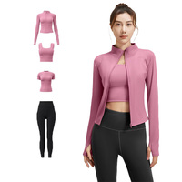 Ensemble de vêtements de yoga pour femmes, pantalon Peach-Butt, veste de course, ensemble d'entraînement moulant en quatre pièces, polyester et élasthanne
